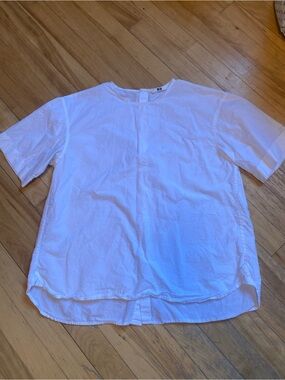 Uniqlo 100% Cotton White Eyelet Short Sleeve Blouse Button Details Cottagecore